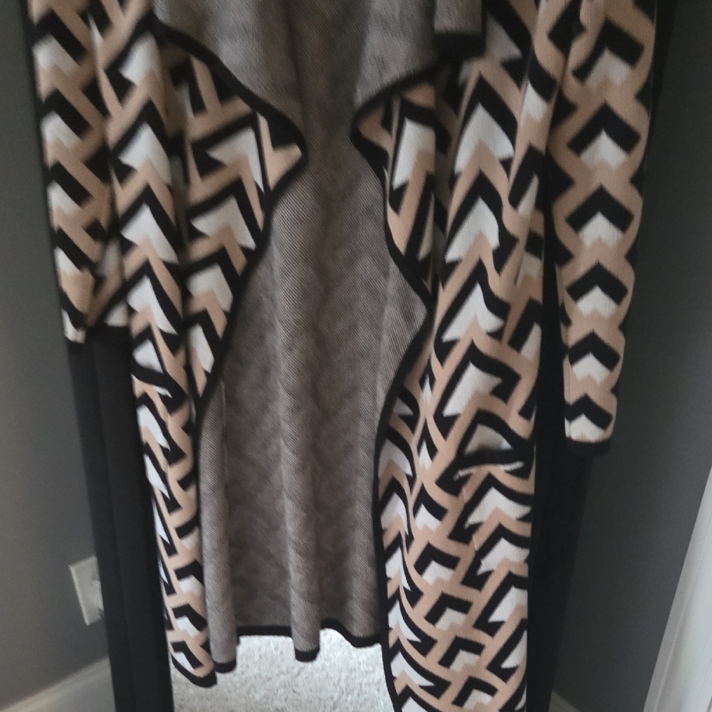 New York & Company Chevron Cardigan - Black, Cream, Tan